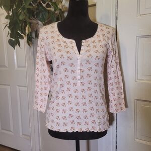 Floral Pink Cottagecore Quarter Sleeve Top/t86